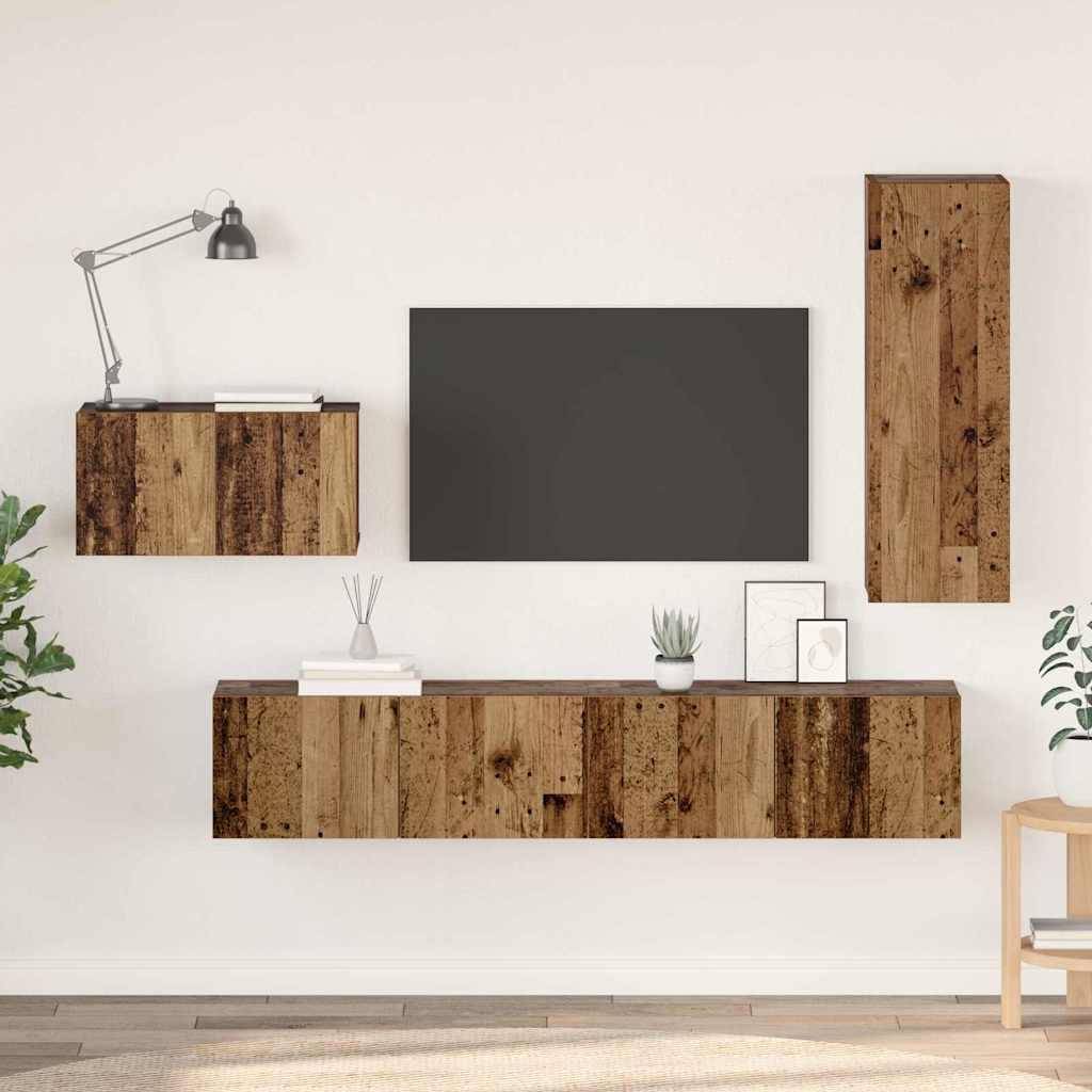 TV-møbelsæt 4 stk Gammelt træ 30.5 x 30 x 90 cm Konstrueret træ