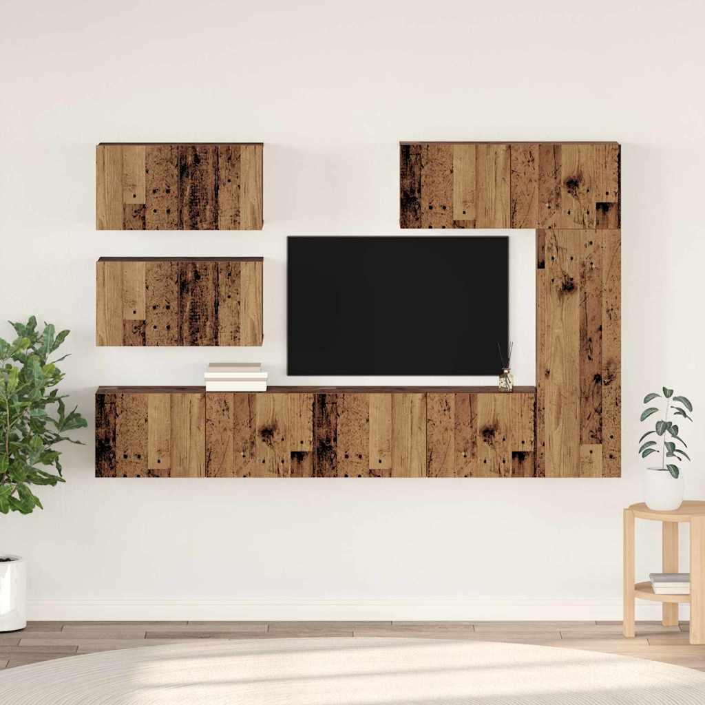 TV-møbelsæt 6 stk Gammelt træ 30.5 x 30 x 90 cm Konstrueret træ