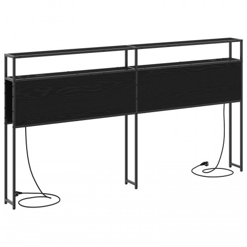 Sengegavl med opbevaring og stik - sort eg, 203 cm