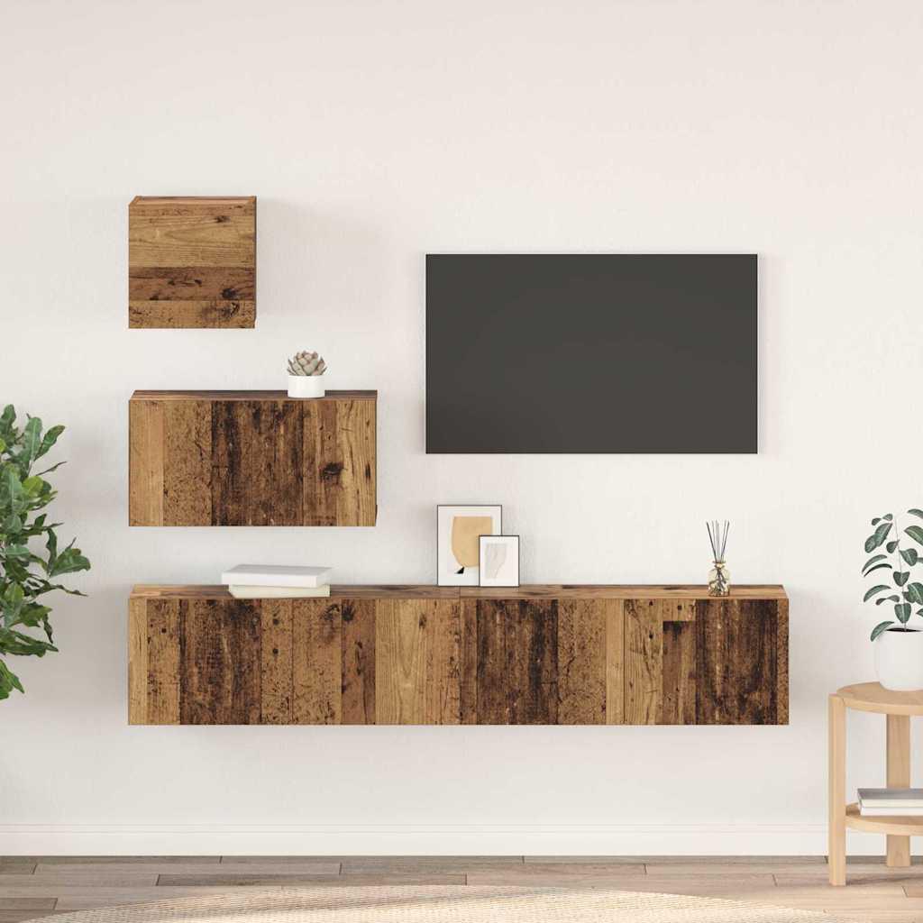 TV-møbelsæt 4 stk Gammelt træ 80 x 30 x 30 cm Konstrueret træ