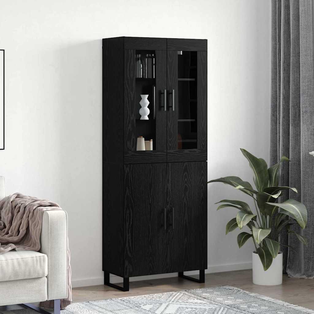 Højskab 69,5X34X180 Cm Konstrueret Træ - Sort eg / 2 låger