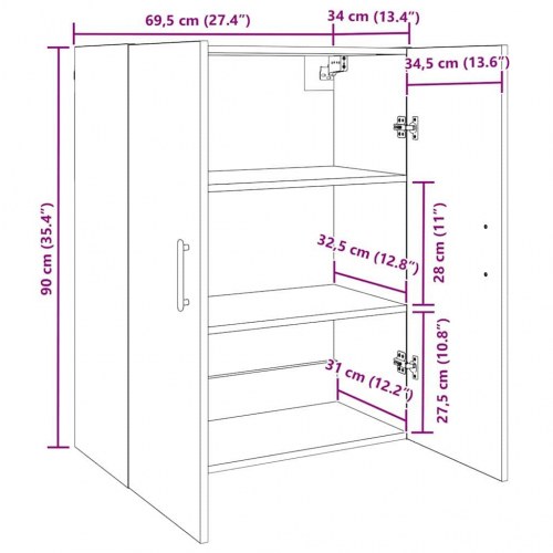 Væghængte skabe 2 stk Sort eg 69.5 x 34 x 90 cm Konstrueret træ