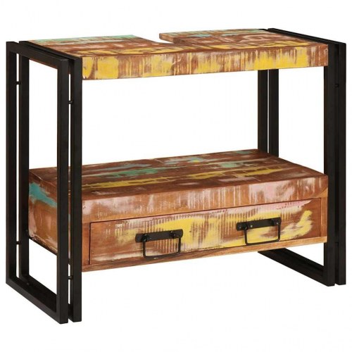 Vaskeskab i massivt genbrugstræ 71 x 33 x 58 cm - flerfarvet