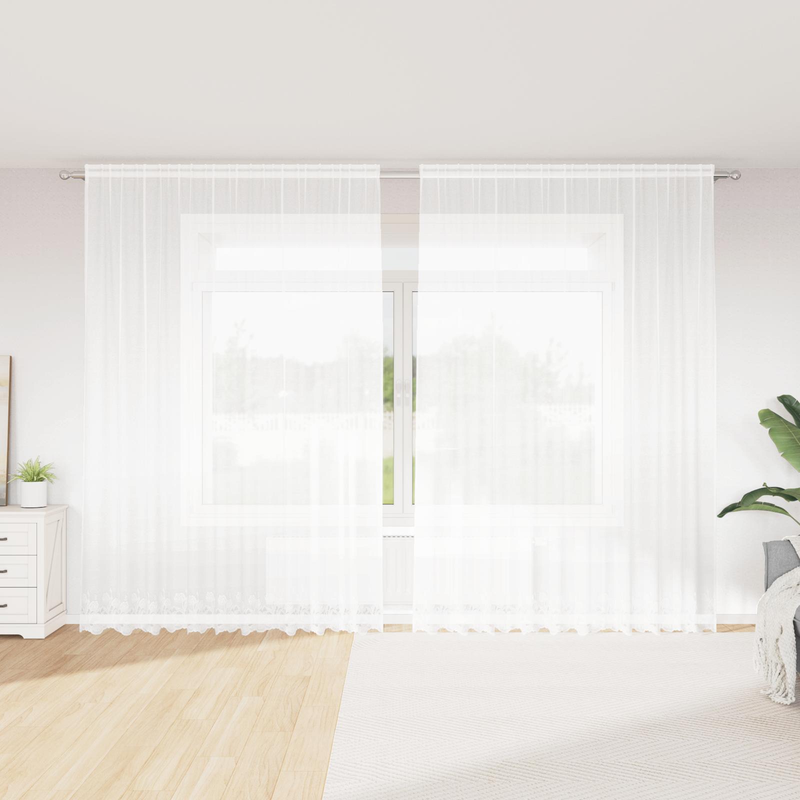 Blonde gardin, blomstret - hvid 260 × 300 cm i polyester