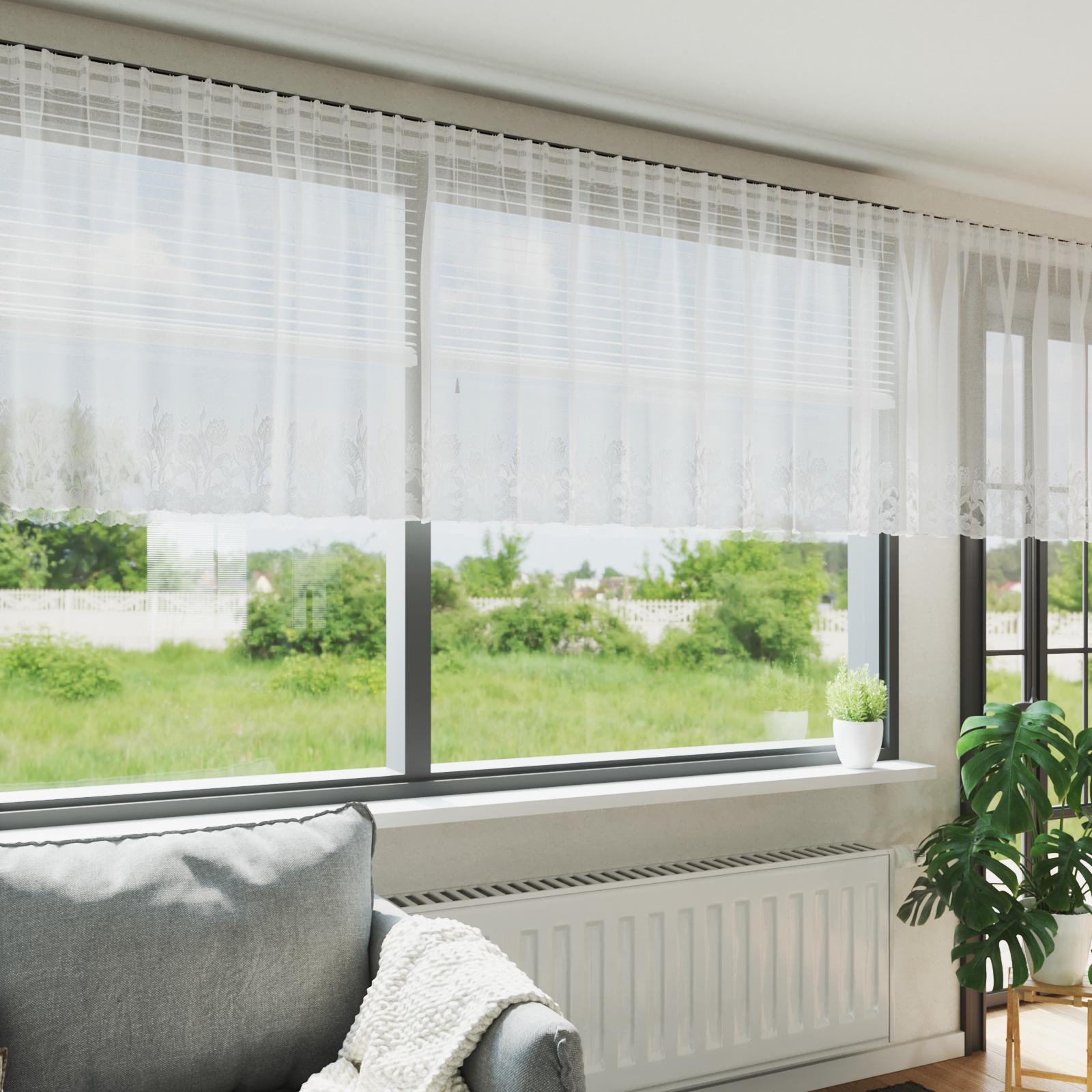 Blondegardin med blomster - hvid polyester 80 × 500 cm