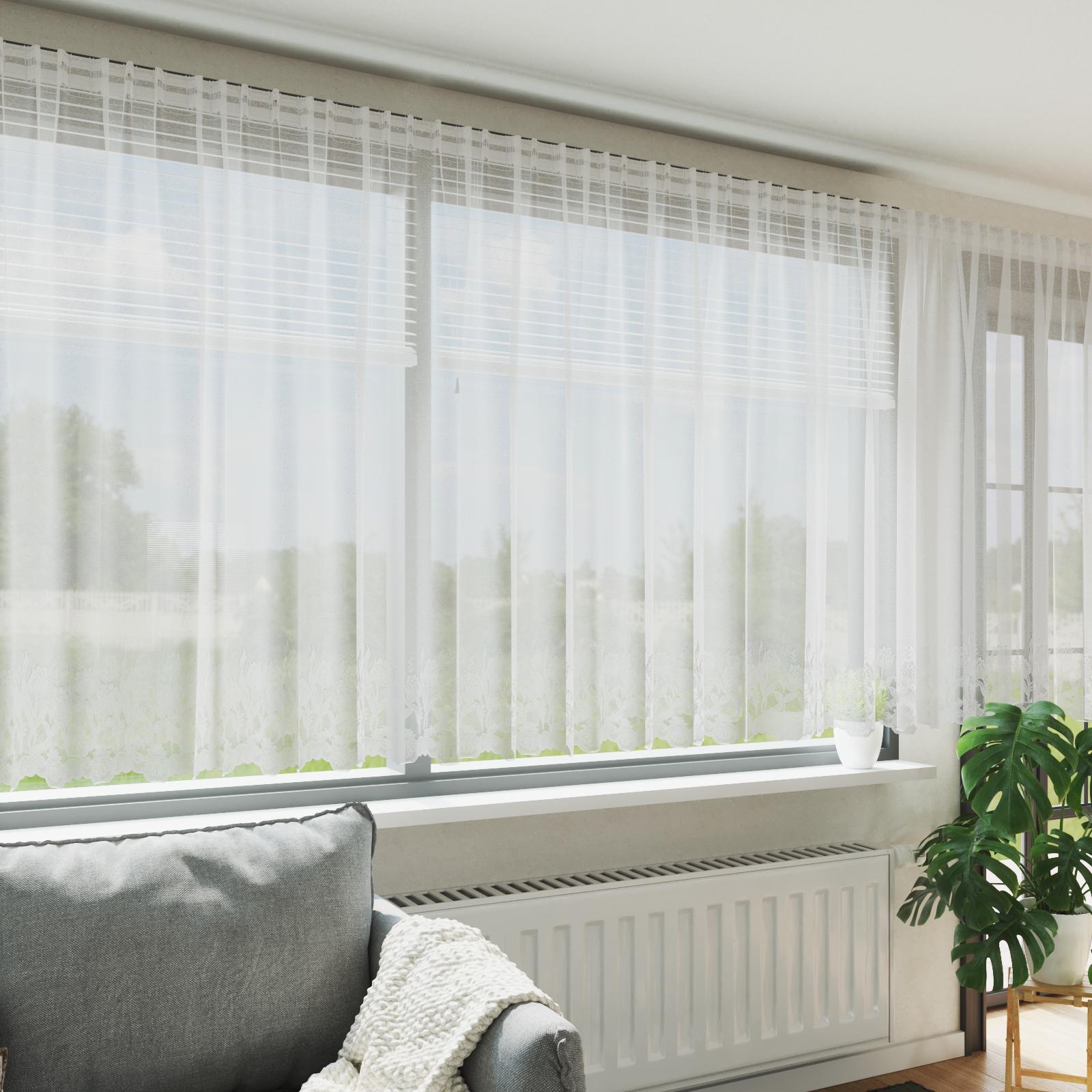 Blondes forstykke gardin - blomstret, hvid 180 × 500 cm i polyester