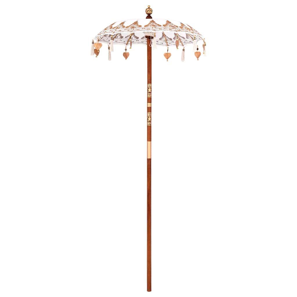 Balinesisk parasol i creme - rund 125 × 125 × 260 cm med bambus og træ