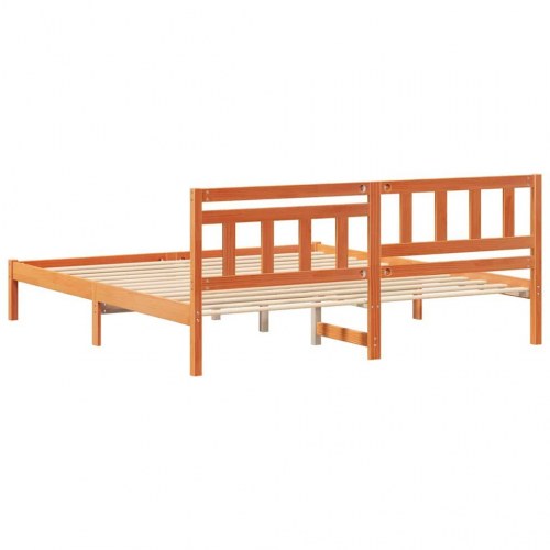 Sengestel med hovedgærde voksbrun 200 x 200 cm - massiv fyrretræ