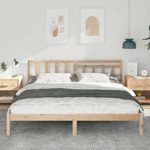 Sengestel med hovedgærde - brun 180 x 200 cm massiv fyrretræ