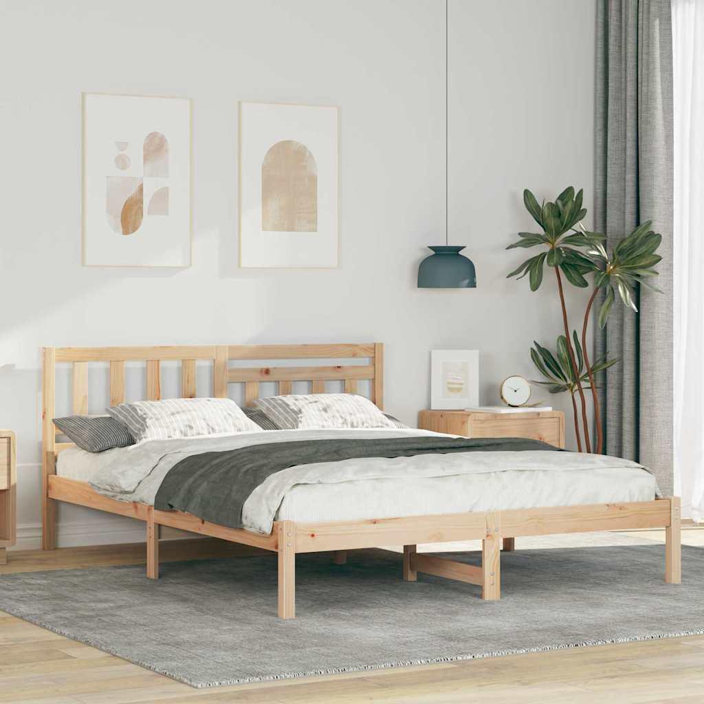 Sengestel Med Hovedgærde Brun 150 X 200 Cm Massivt Fyrretræ