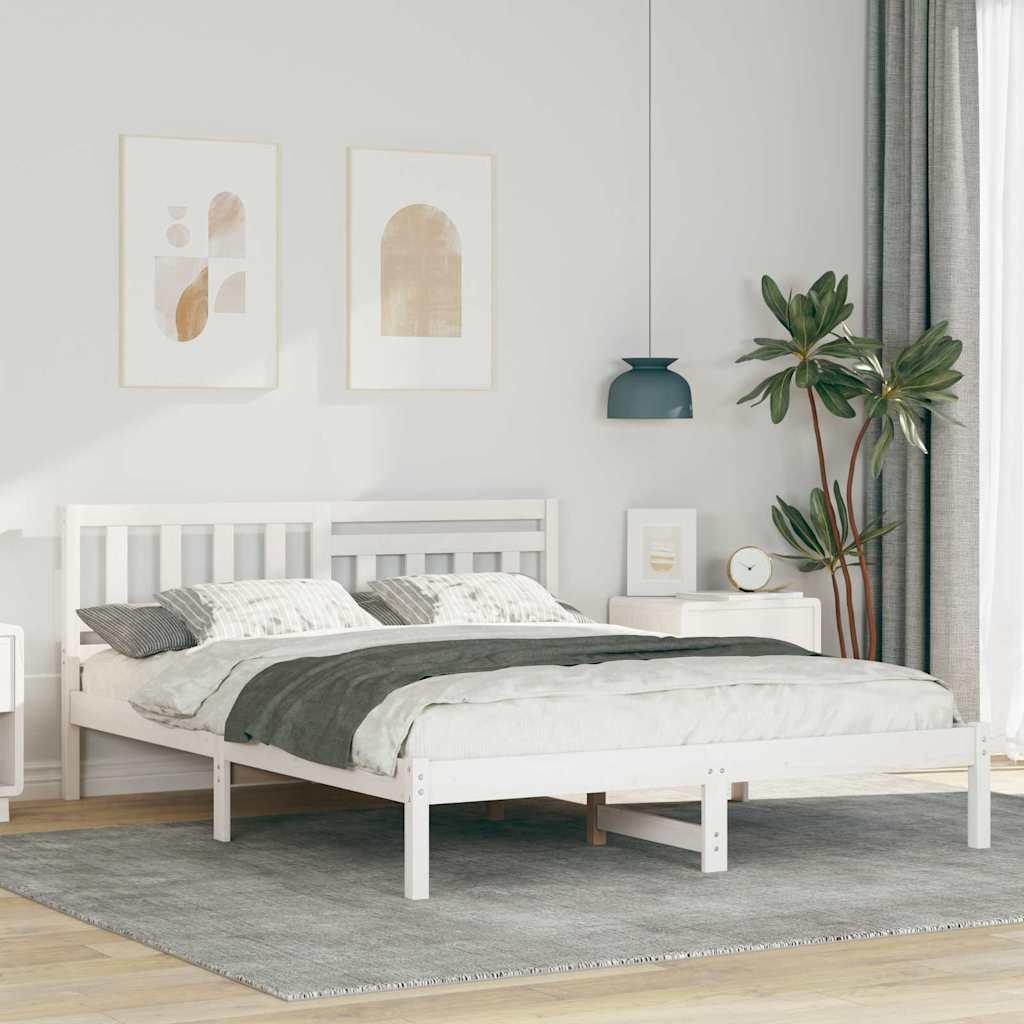 Sengestel med hovedgærde Hvid 150 x 200 cm Massivt fyrretræ