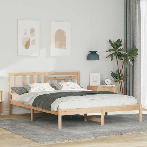 Sengestel med hovedgærde - brun 140 x 200 cm massiv fyrretræ