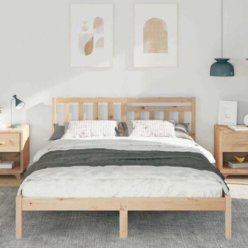 Sengestel med hovedgærde - brun 140 x 200 cm massiv fyrretræ