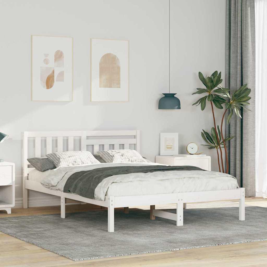 Sengestel med hovedgærde Hvid 120 x 200 cm Massivt fyrretræ