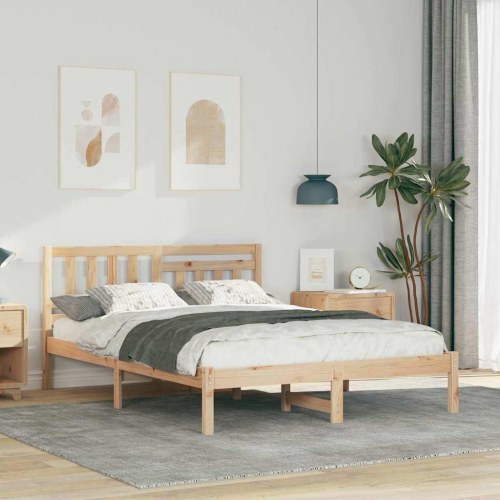 Sengestel med hovedgærde - brun 140 x 190 cm massiv fyrretræ