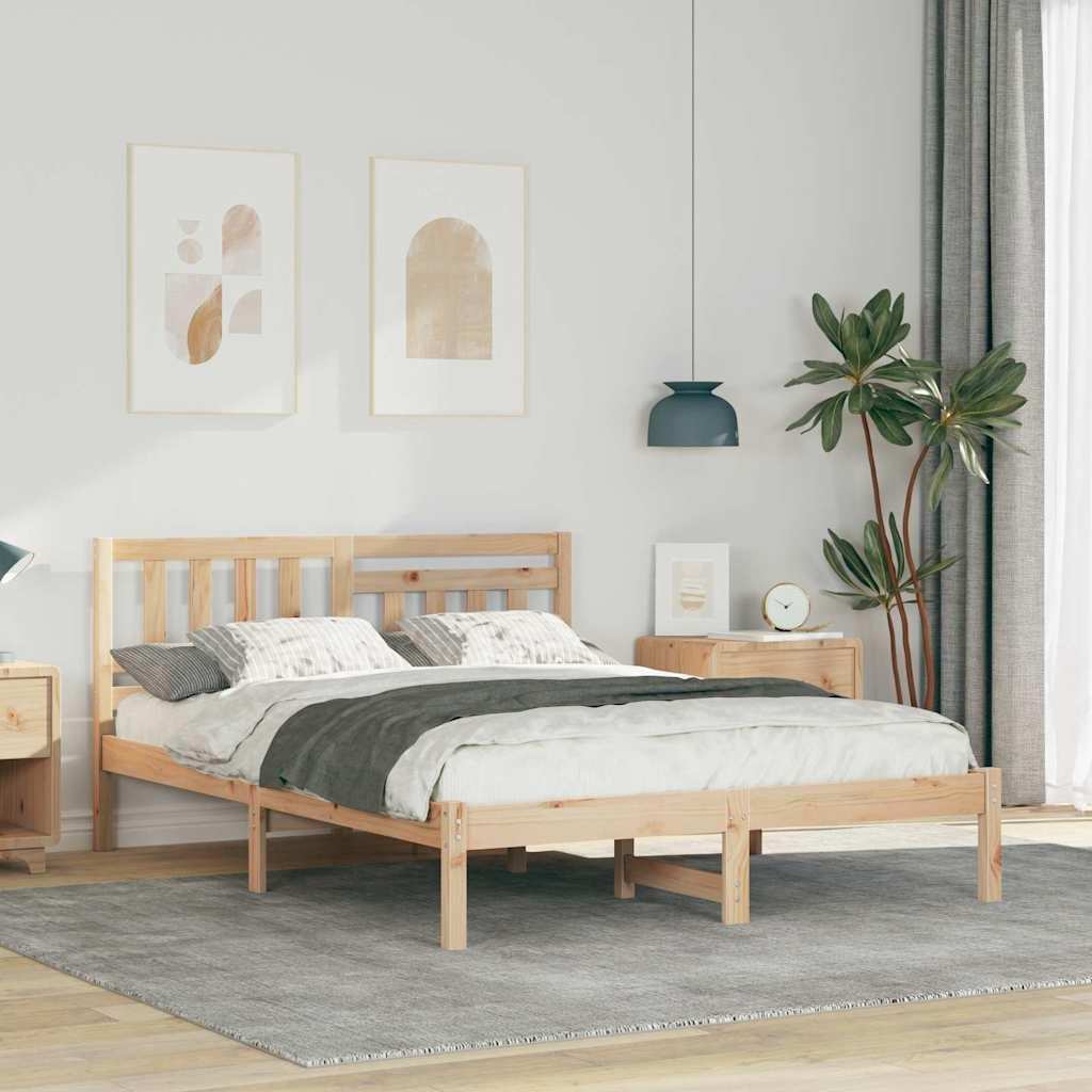 Sengestel med hovedgærde Brun 140 x 190 cm Massivt fyrretræ