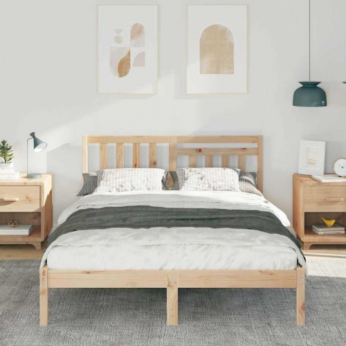 Sengestel med hovedgærde - brun 140 x 190 cm massiv fyrretræ