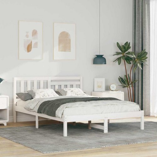 Sengestel med hovedgærde 140 x 190 cm - hvid, massiv fyrretræ