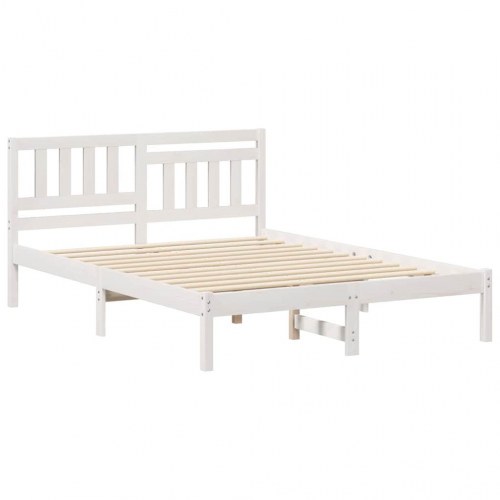Sengestel med hovedgærde 140 x 190 cm - hvid, massiv fyrretræ