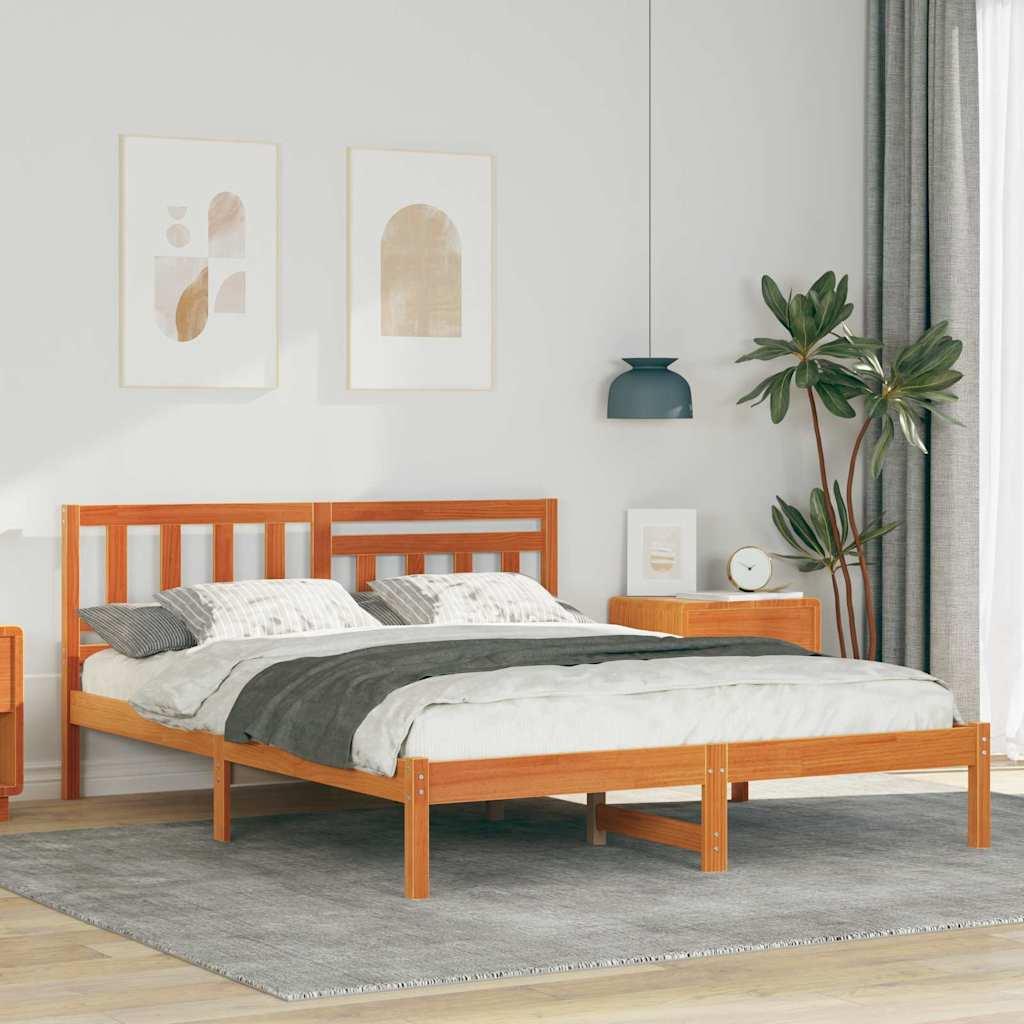 vidaXL Sengestel Gyldenbrun 135 x 190 cm Massivt fyrretræ