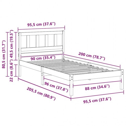 Sengestel med hovedgærde 90 x 200 cm - voks brun