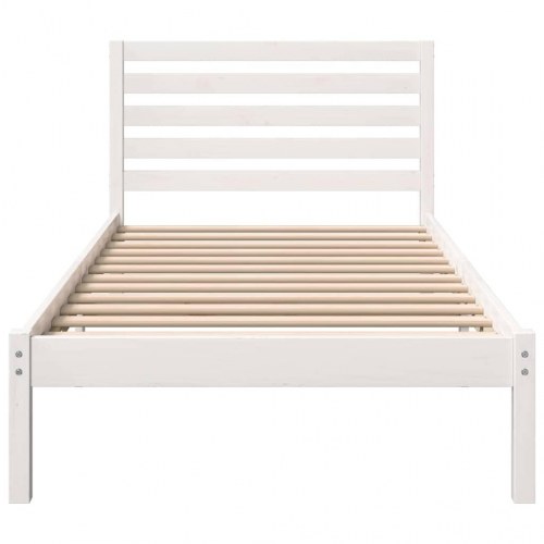 Sengestel med hovedgærde 90 x 190 cm i massiv fyrretræ - hvid
