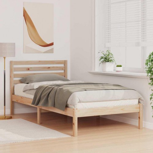 Sengestel med hovedgærde brun 75 x 190 cm - massiv fyrretræ