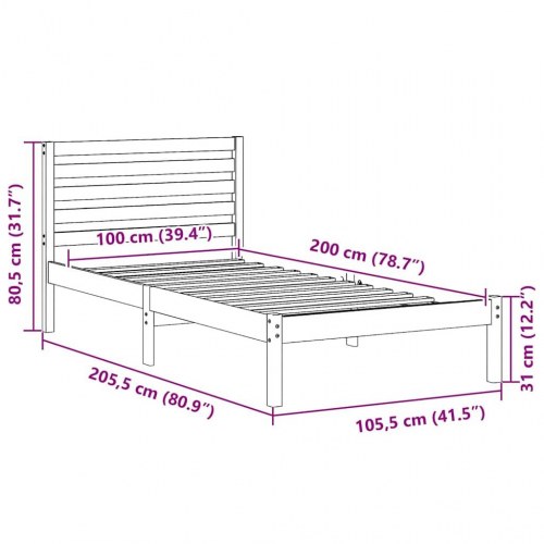 Sengestel med hovedgærde brun 75 x 190 cm - massiv fyrretræ