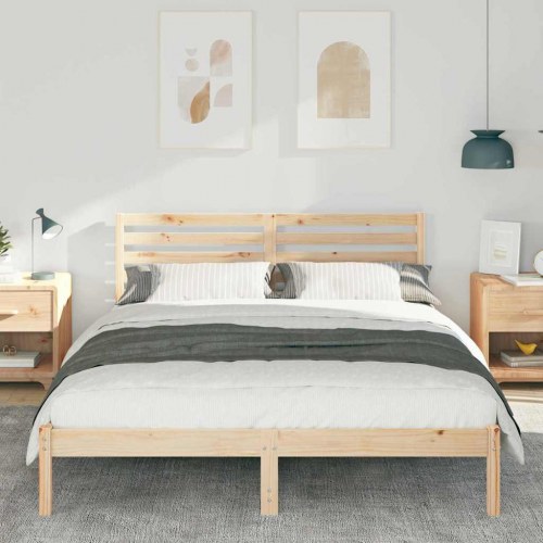 Sengestel med hovedgærde brun 150 x 200 cm massiv fyrretræ