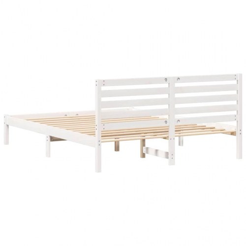 Sengestel med hovedgærde - hvid 150 x 200 cm massiv fyrretræ