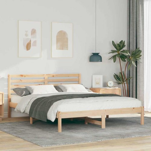 Sengestel med hovedgærde 140 x 200 cm - brun, massiv fyrretræ