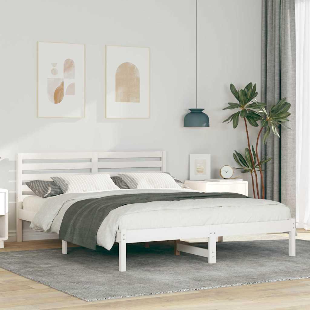Sengestel med hovedgærde Hvid 140 x 200 cm Massivt fyrretræ