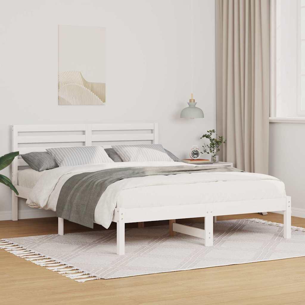 Sengestel med hovedgærde Hvid 120 x 200 cm Massivt fyrretræ