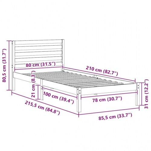 Sengestel med hovedgærde i massiv fyr - hvid 80 x 210 cm