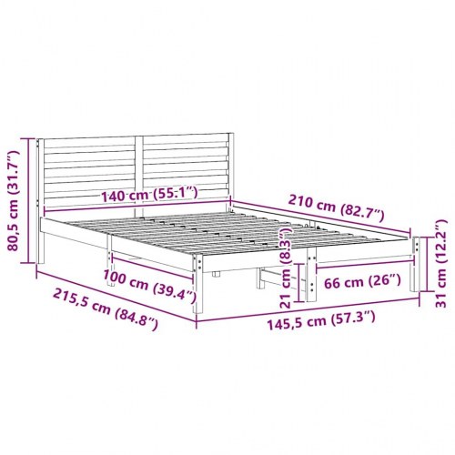 Sengestel med hovedgærde brun 140 x 210 cm - massivt fyrretræ