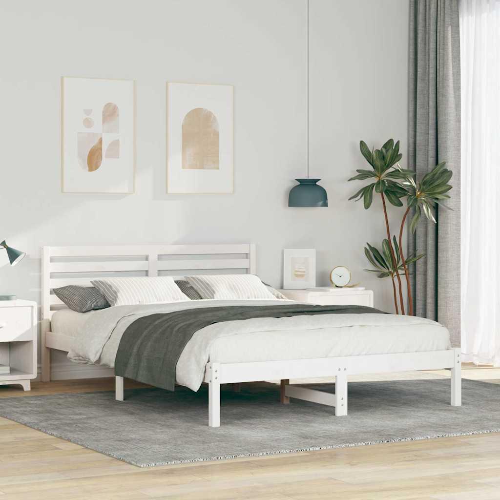 Sengestel med hovedgærde Hvid 140 x 210 cm Massivt fyrretræ