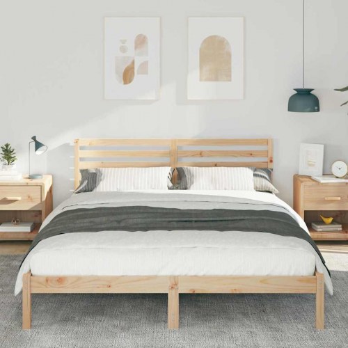 Sengestel med hovedgærde brun 160 x 210 cm - massiv fyrretræ