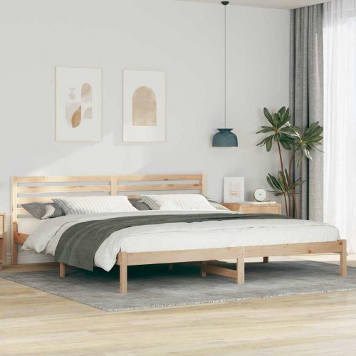 Sengestel med hovedgærde i massiv fyrretræ - brun 200 x 210 cm