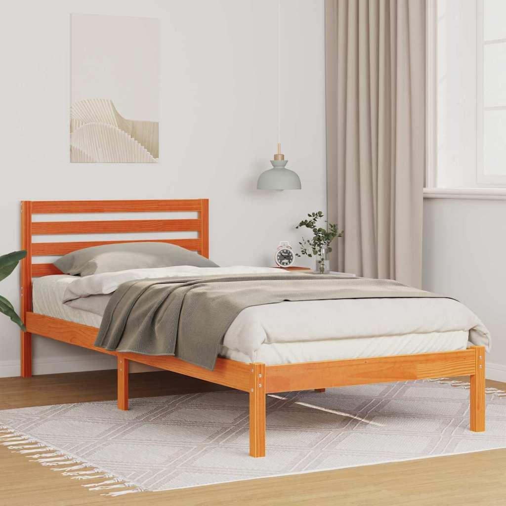 Sengeramme med hovedgærde - voks brun 80 × 220 cm i massiv fyrretræ