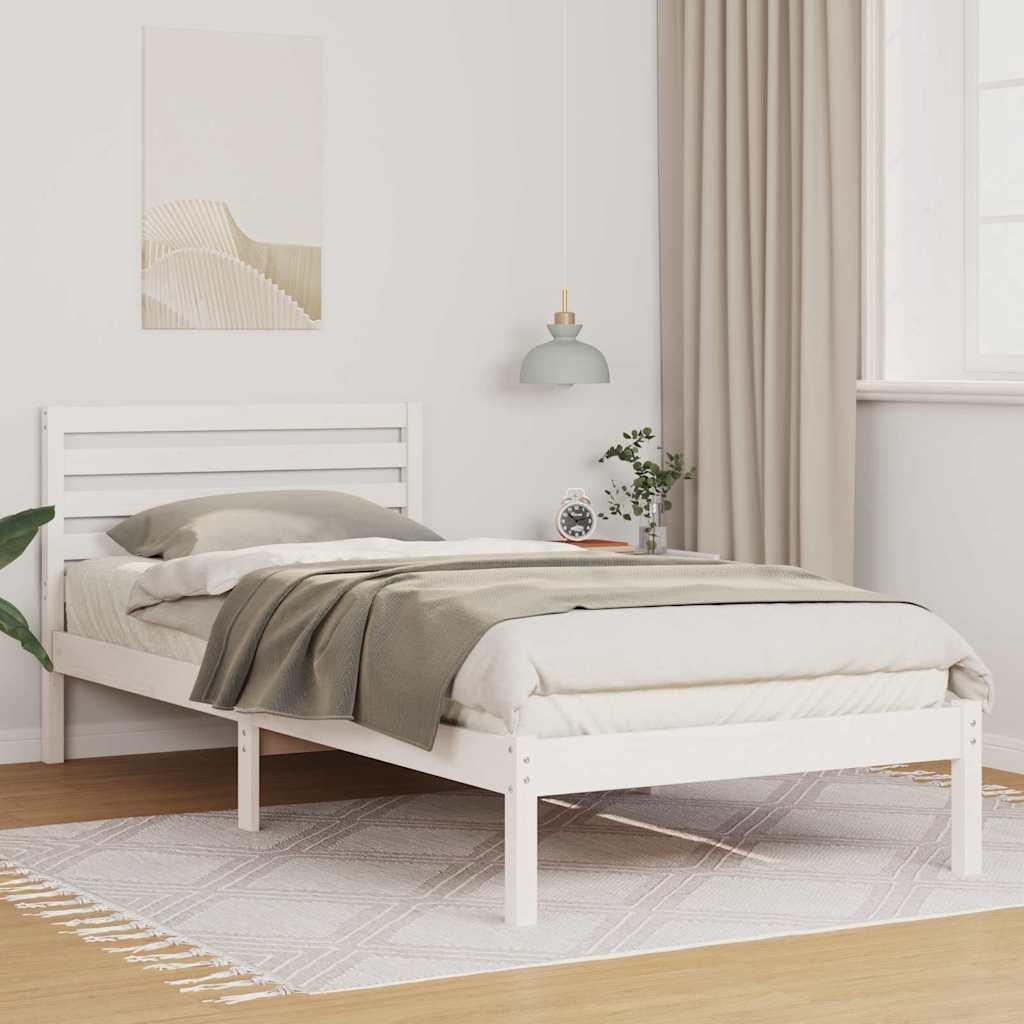 Sengestel med hovedgærde Hvid 90 x 220 cm Massivt fyrretræ