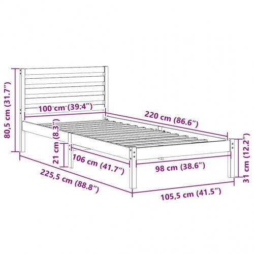 Sengestel med hovedgærde - brun 100 x 220 cm