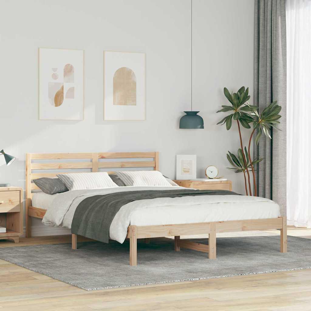 Sengestel med hovedgærde Brun 140 x 220 cm Massivt fyrretræ