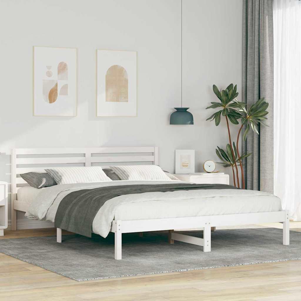 Sengestel med hovedgærde Hvid 160 x 220 cm Massivt fyrretræ