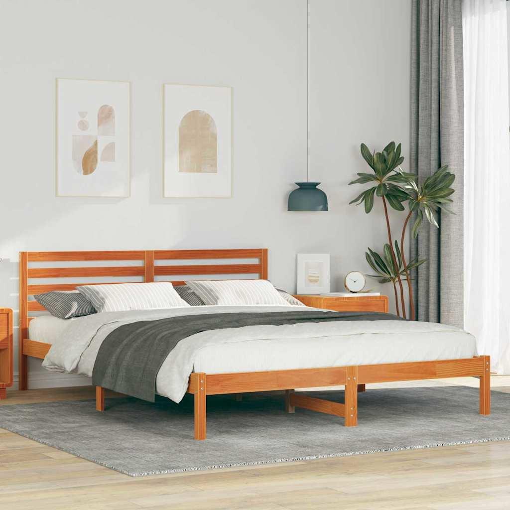 Sengestel med hovedgærde - voks brun 160 x 220 cm i massiv fyrretræ