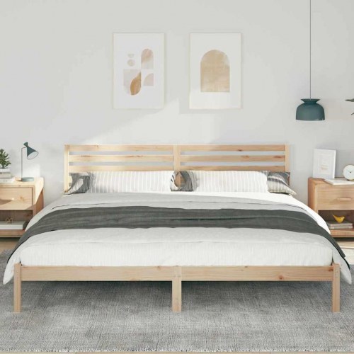 Sengestel med hovedgærde brun 200 x 220 cm - massiv fyrretræ