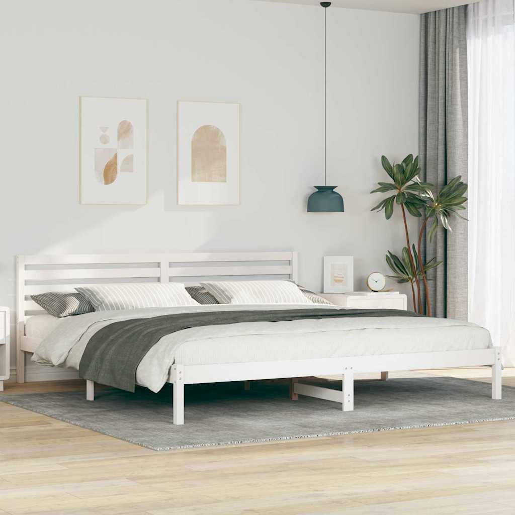 Sengestel med hovedgærde Hvid 200 x 220 cm Massivt fyrretræ