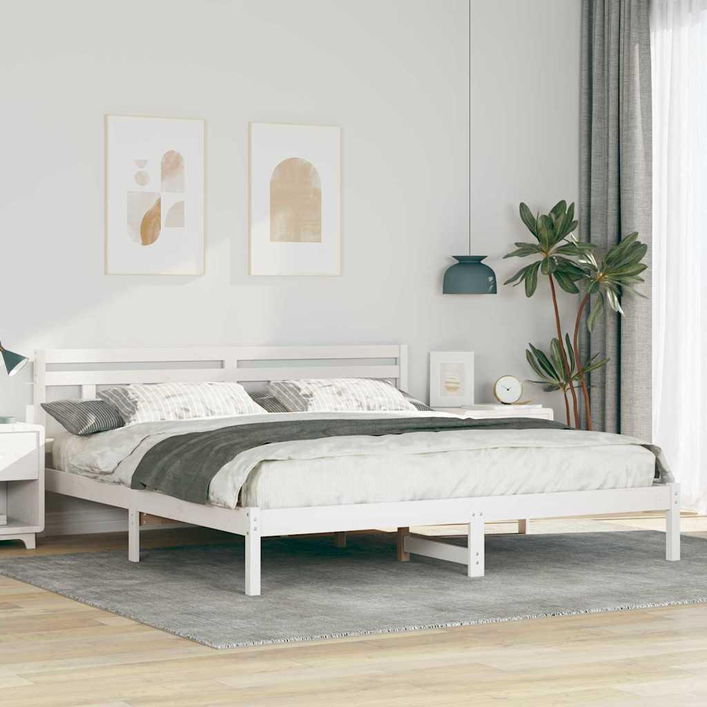 Sengestel i hvidt massivt fyrretræ - 200 x 200 cm med hovedgærde