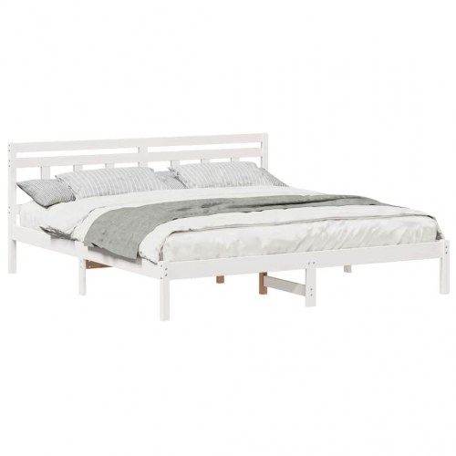 Sengestel 200 x 200 cm i massiv fyrretræ - hvid