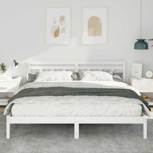 Sengestel 200 x 200 cm i massiv fyrretræ - hvid