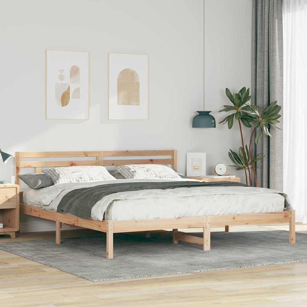Sengestel i brun massiv fyrretræ 180 x 200 cm med hovedgærde